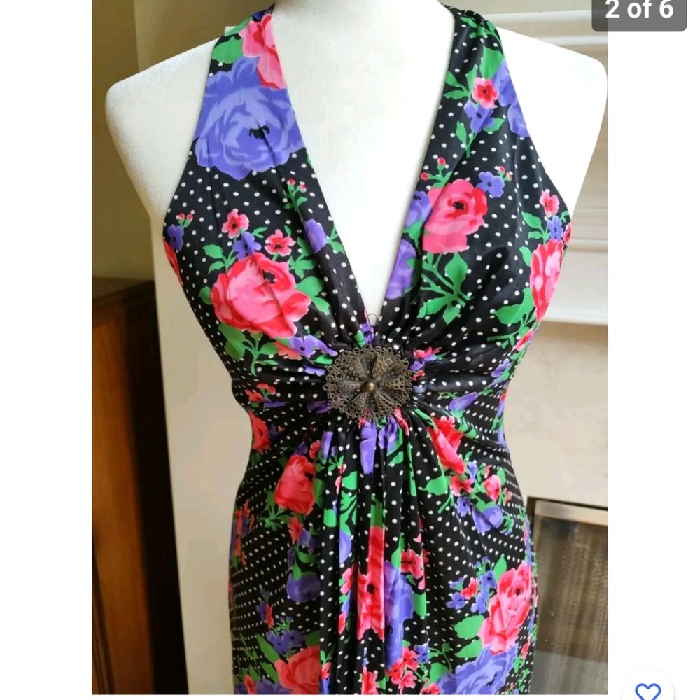 Vintage 70s Corky Craig Black Polkadot Halter Dre… - image 4